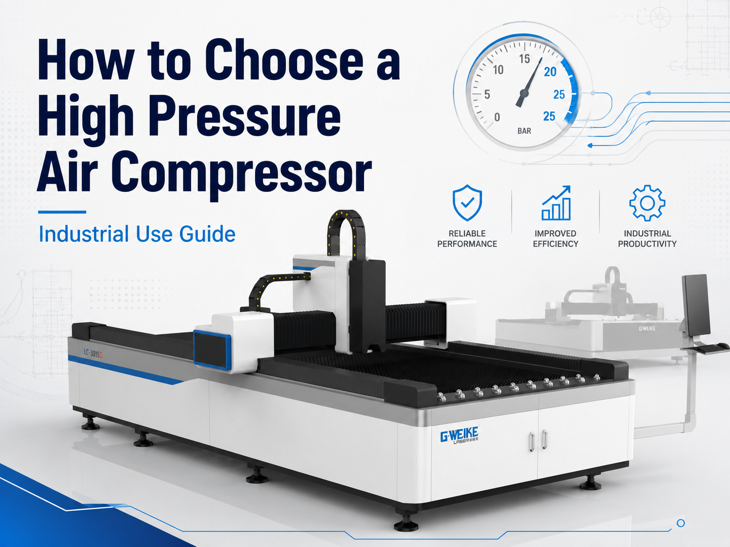 Fibre laser cutting machine with pressure gauge for industrial air compressor selection
