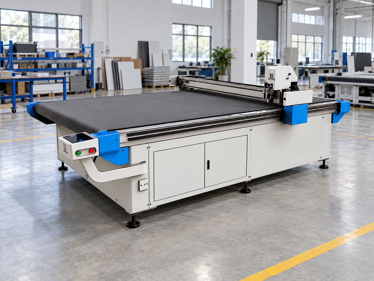 Vibrating knife cutting test setup used to compare contour and corner results