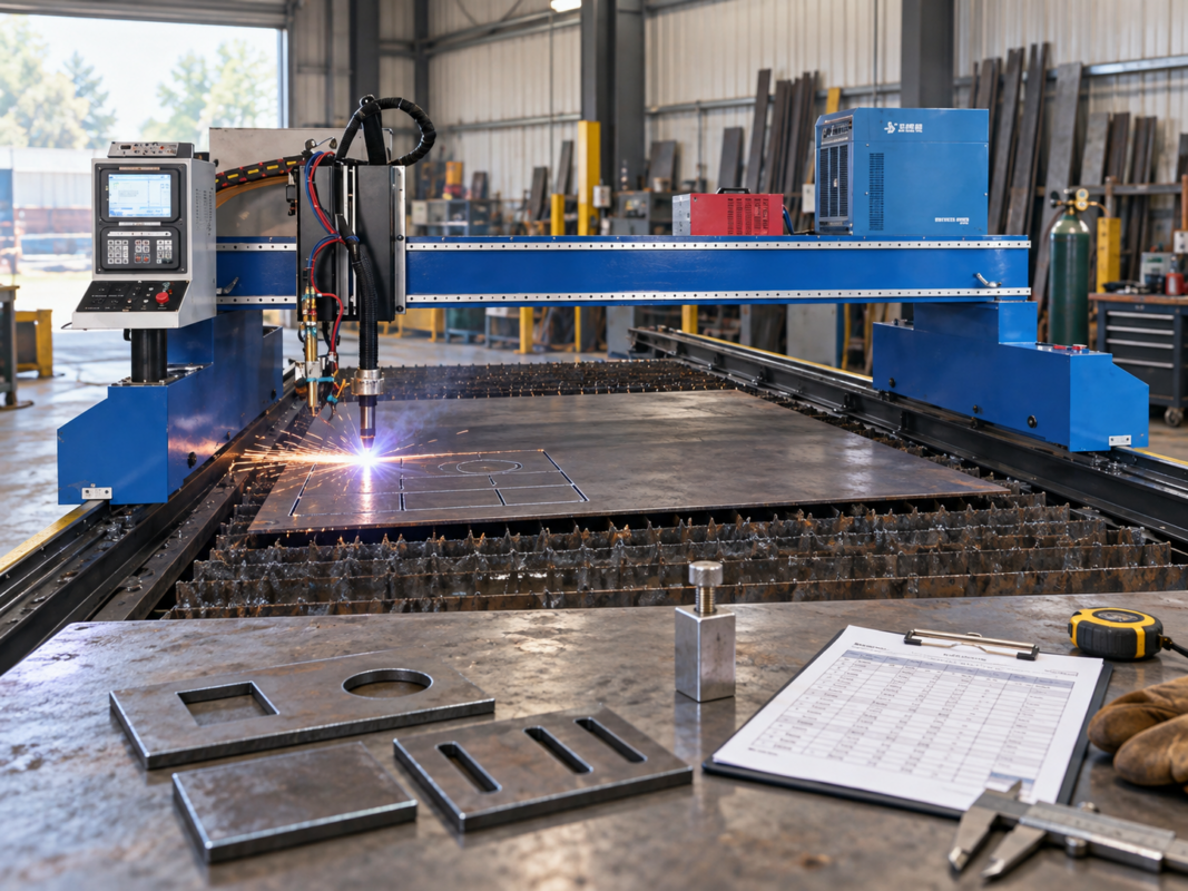 CNC plasma cut chart setup with amperage, travel speed and torch height checks