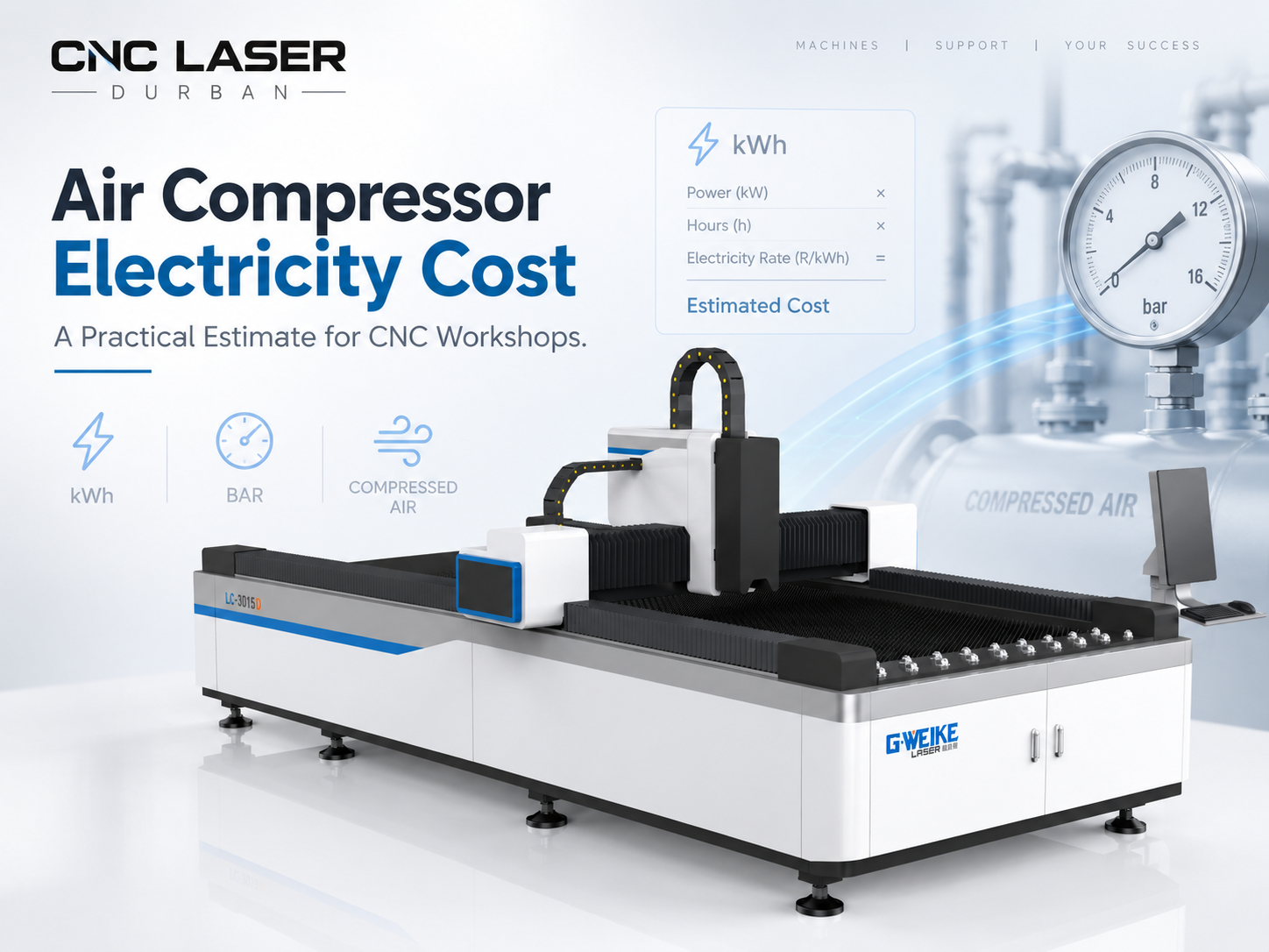 Air compressor electricity cost estimate for a CNC workshop