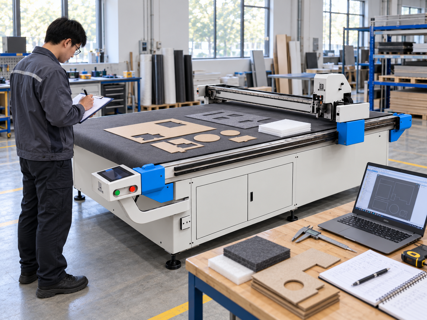 Vibrating knife cutting setup used to evaluate contour closure and blade movement